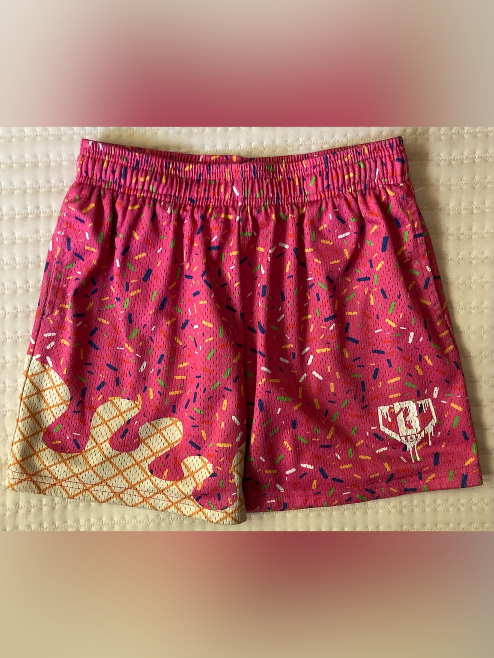 Baseball Lifestyle 101 Pink Mesh Ice Cream Shorts Boys Large 5” Inseam